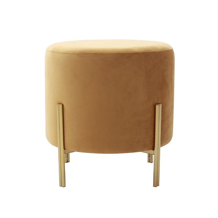 Customized Round Stainless Steel Legs Fabric Dining Makeup Pouf Bar Stools Footrest Shoe Changing Kids Ottoman Stool