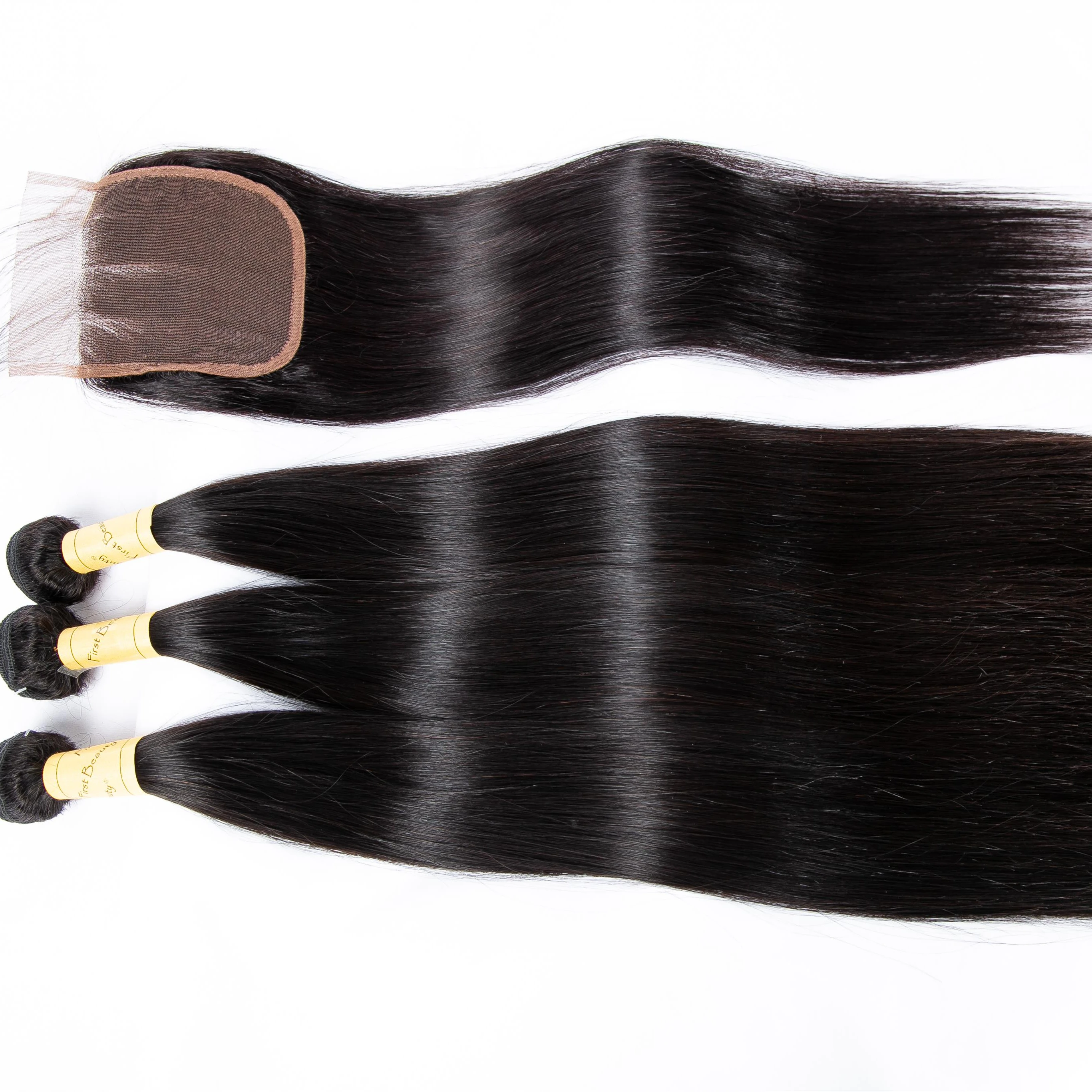 
First Beauty human hair extensions set bundles and closure for wigs maker India water body wave cuticle aligned hair 