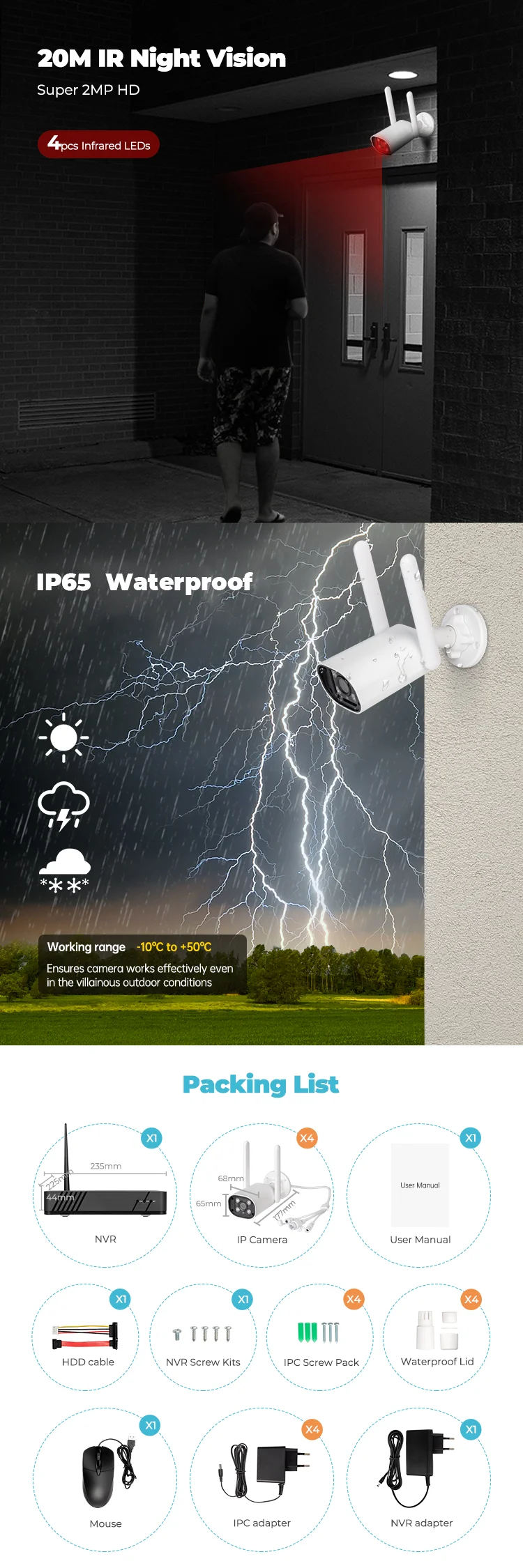 Cheap Wireless Wifi CCTV Surveillance Security Camera  With Night Vision Wireless System Home IP Voice Security Camera Kit