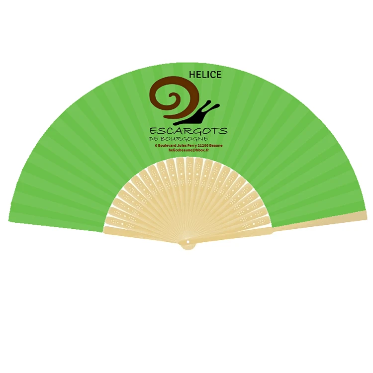 Promotional bamboo paper fabric custom printed folding hand fan