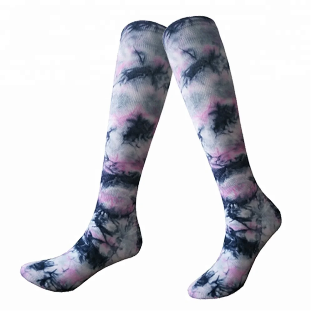 Wholesale novelty polyester printing knee high wide calf custom tie dye sublimation compression socks