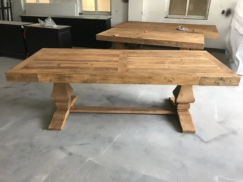 MRS WOODS New Designs Farmhouse Thick Top Chunky Rustic Reclaimed Elm Wood Dining Tables