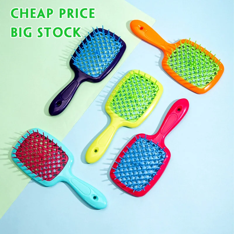 Wholesale Customized Women Honeycomb Hole Plastic Wet and Dry Massage Detangling Hair Brush Hollow Hair Brush for Household