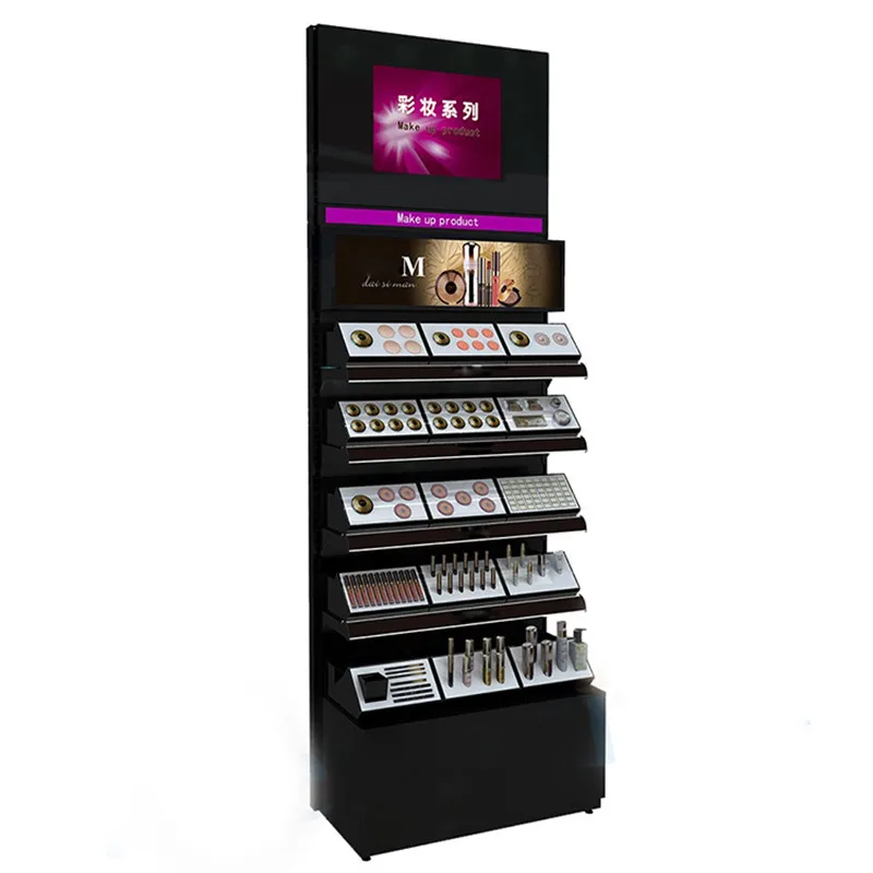 OEM&ODM Display Rack Cosmetic Store Display Cabinet Lipstick Makeup Display Stand With Light Box