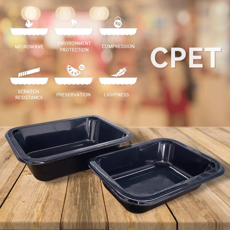 Factory direct sale black food grade thickened disposable plastic cpet food tray