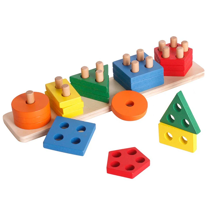 Wooden Building Blocks Montessori Educational Toys Sorting Blocks Popular Kids Customized Wooden Shape Sorter Stacker