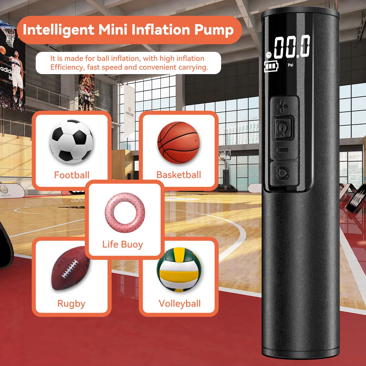 Electric Ball Pump, Smart Air Pump Portable Fast Ball Inflation with Precise Pressure Gauge for Sport Balls Football Basketball