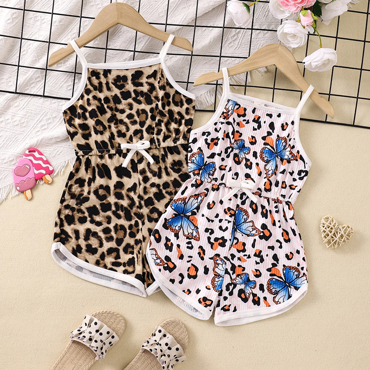 Leopard one-piece girls clothes baby Girls Jumpsuits for Summer party Kids Summer Clothing butterfly pattern