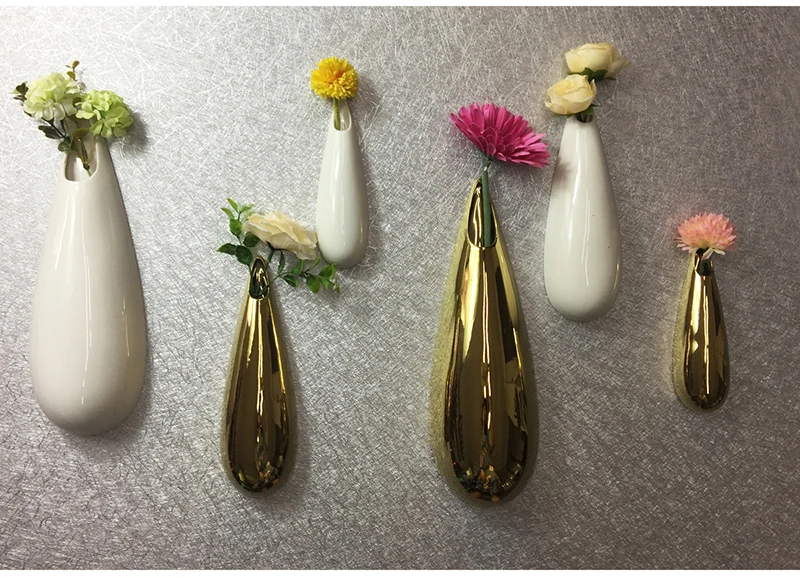 Light Luxury Creative Wall Hanging ceramic Vase Plated Gold Simple Hydroponics Bottle Porcelain Vases for Home Decor