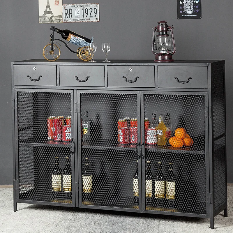 American retro dining side cabinet LOFT locker restaurant iron tea cabinet industrial wind wine cupboard dining table