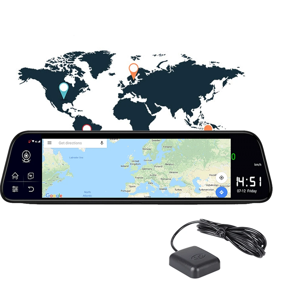 12 Inch Dual Lens Dash Cam 4G 1080P WIFI  GPS navigation car camera redorder dvr with ADAS