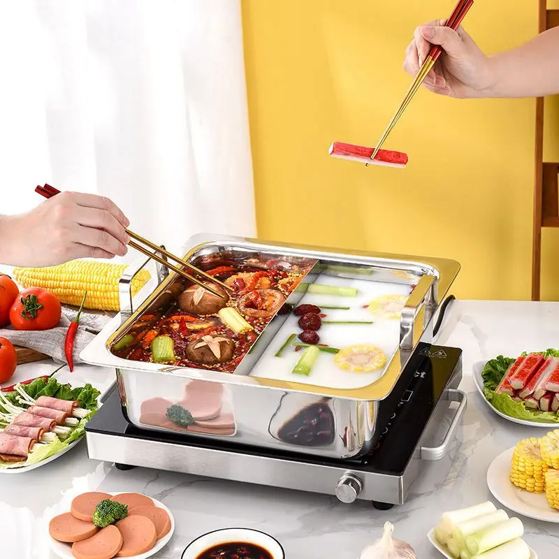 Квадратный кухонный горшок FTS из корейской нержавеющей стали для приготовления пищи shabu шведский стол ресторан на заказ с разделителем