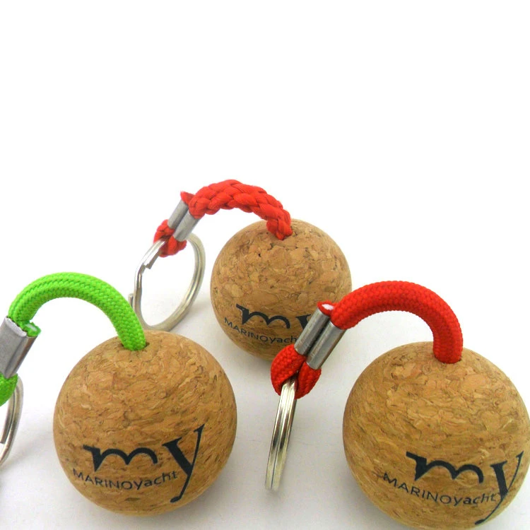 custom logo 50mm 35mm round 3d ball key ring with cork ball cork round keychain wood keychain cork keychain