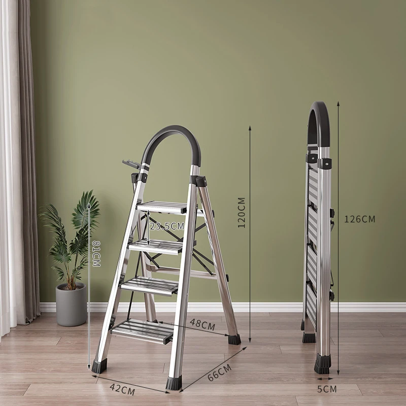 Factory Directly Multi Size Household Aluminum Ladder Folding Attic Household Step Ladder With Handrail