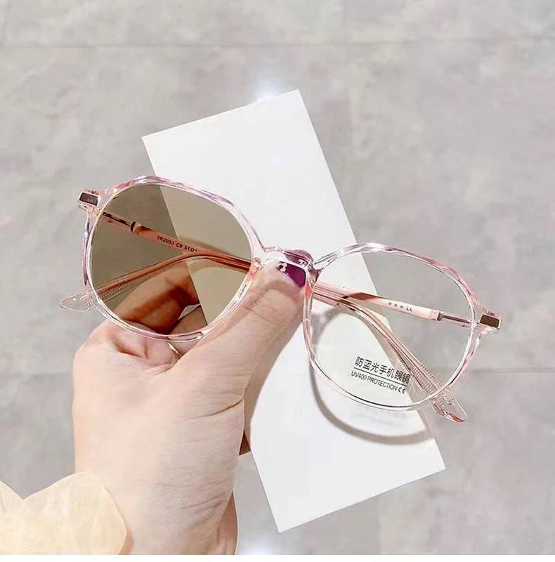 2053 New Fashion Color changing Custom logo Women Optical Blue Light optical Glasses Metal Cat Eye Photochromic Eyeglasses Lens