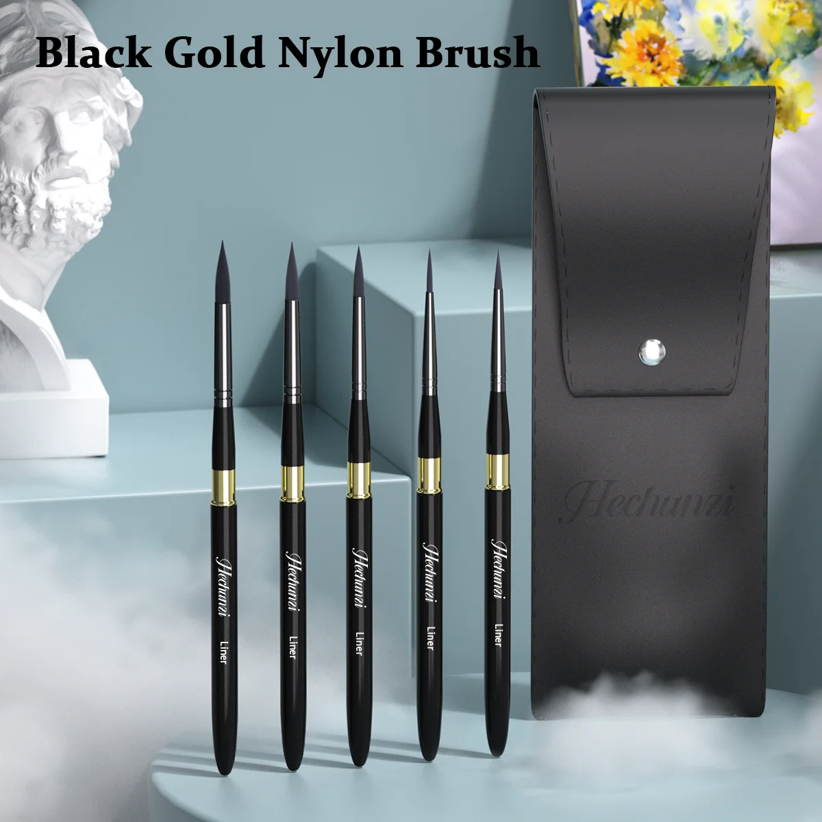 Professional Custom Logo Artist Paint Brush Black Golden Color Travel Watercolor Brushes For Watercolor Painting