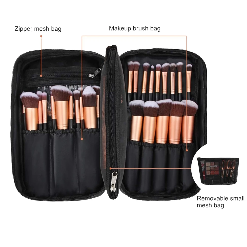 Custom Cosmetic Bag Roll Makeup Brush With Leather Wallet travel cosmetic bags portable cosmetic make up case bag for ladies