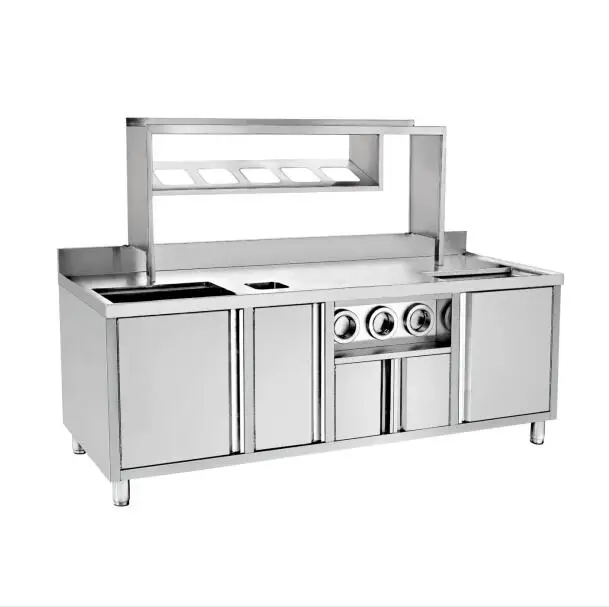 Custom Sizes Kitchen Cabinet Set Metal Wine Bar Cabinet Stainless Steel Working Table With Drawer and Over-Shelves
