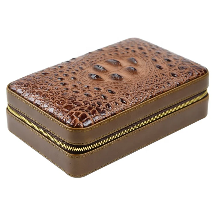 Croco Leather Cigar Travel case Manufacturer Wholesale Solid cedar wooden Cigar Case
