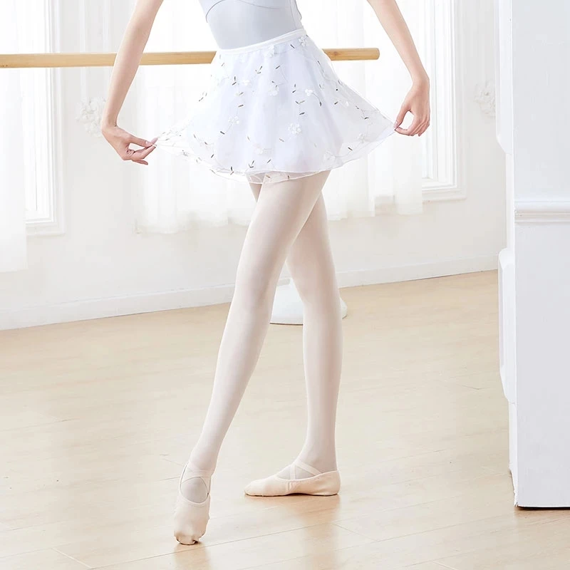 Women Ballet Skirt Embroidery Floral Chiffon Wrap Dance Skirt