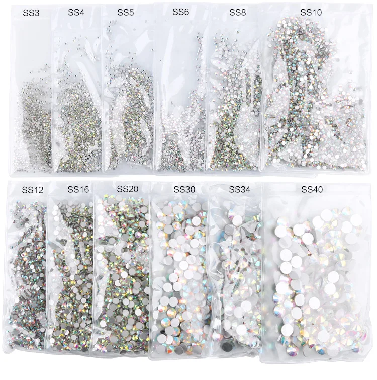 SS3-SS10 1440Pcs Flatback Charm Glass Gems Diamonds Nail Crystals Nail Art Decoration