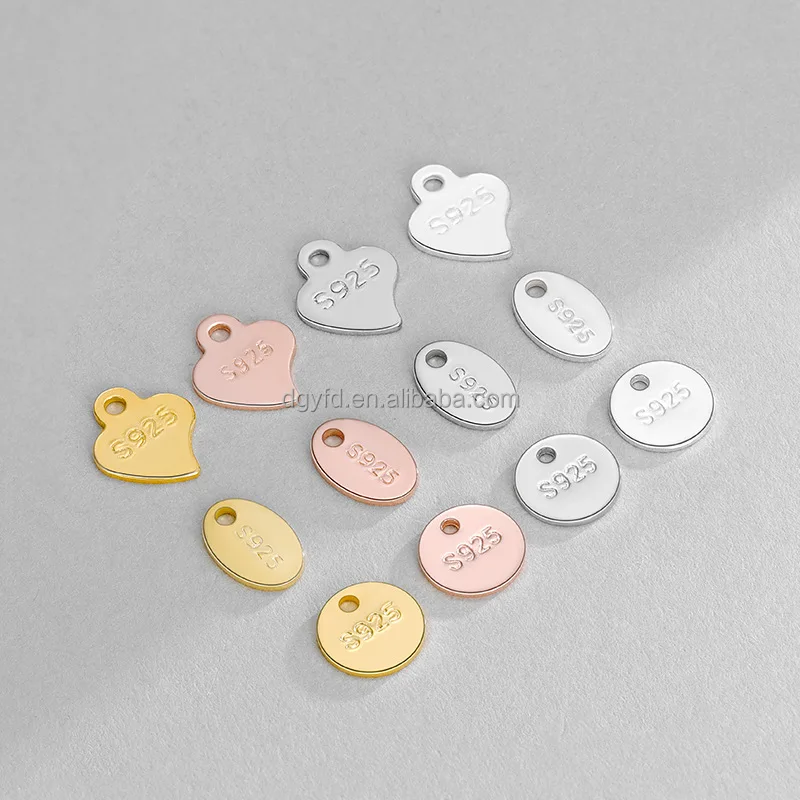 925 Sterling Silver S925 Customized Logo Tag Jewelry Round Heart Oval Tags for Necklace Bracelet Extender Chain Jewelry Making