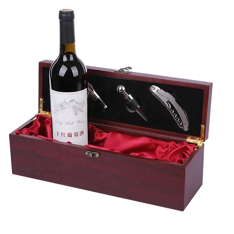 Luxury Wine Wooden Stainless Steel Box Embossing Wine Set Gift Box