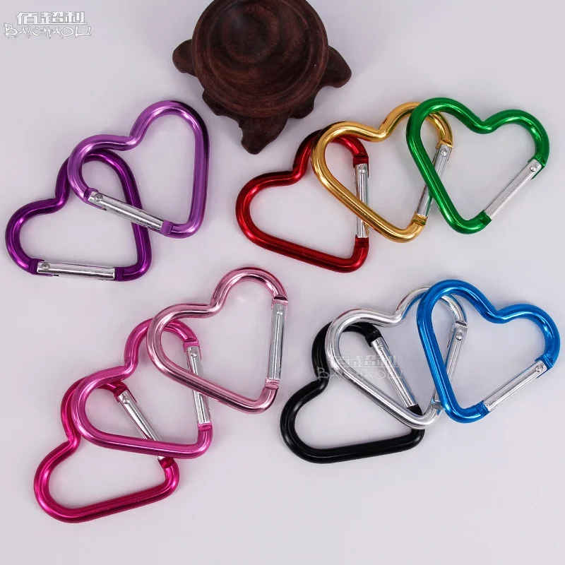 
heart-shaped aluminium alloy spring hook multicolour carabiner 