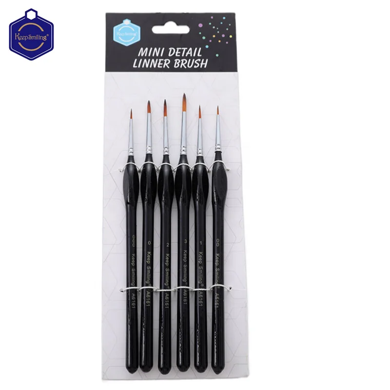 Keep Smiling 6pcs Black Wooden Poles Fine Art Painting Gouache Watercolor Detail Paint Brush For Oil Painting