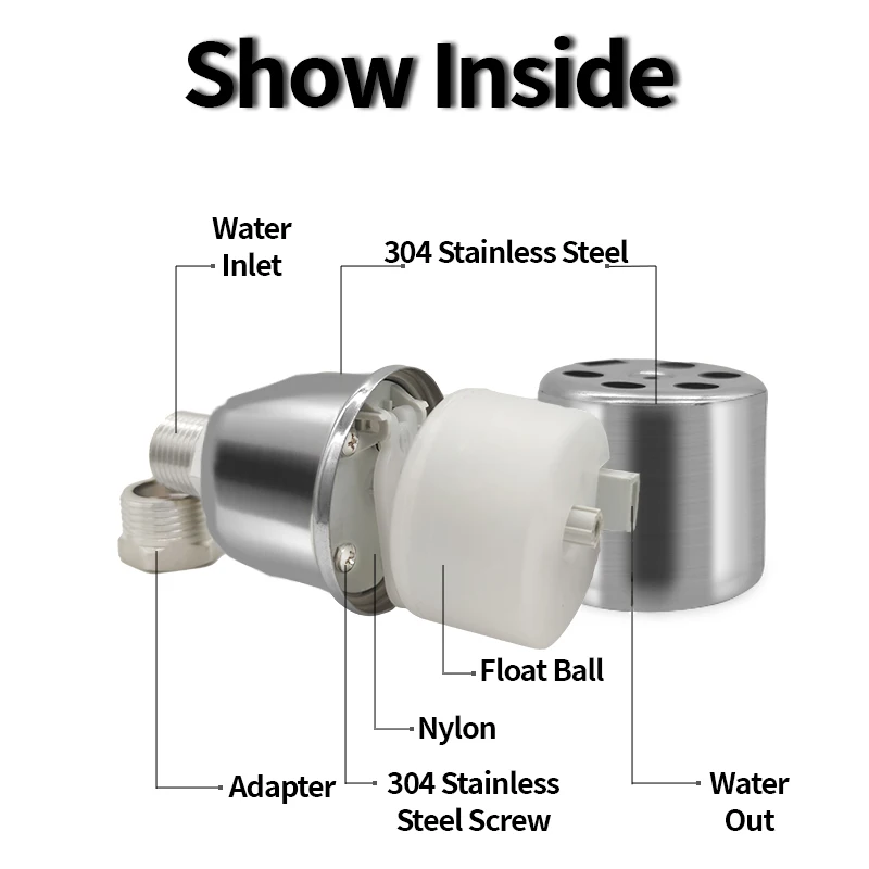 1/2 inch Stainless Steel Float Valve Water Level Controller Automatic Fill Shut Off for Water Tank