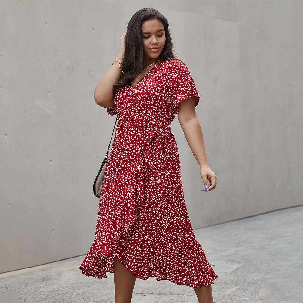 
2020 Summer Dresses Plus Size Ruffled Small Floral Casual Long Dresses 