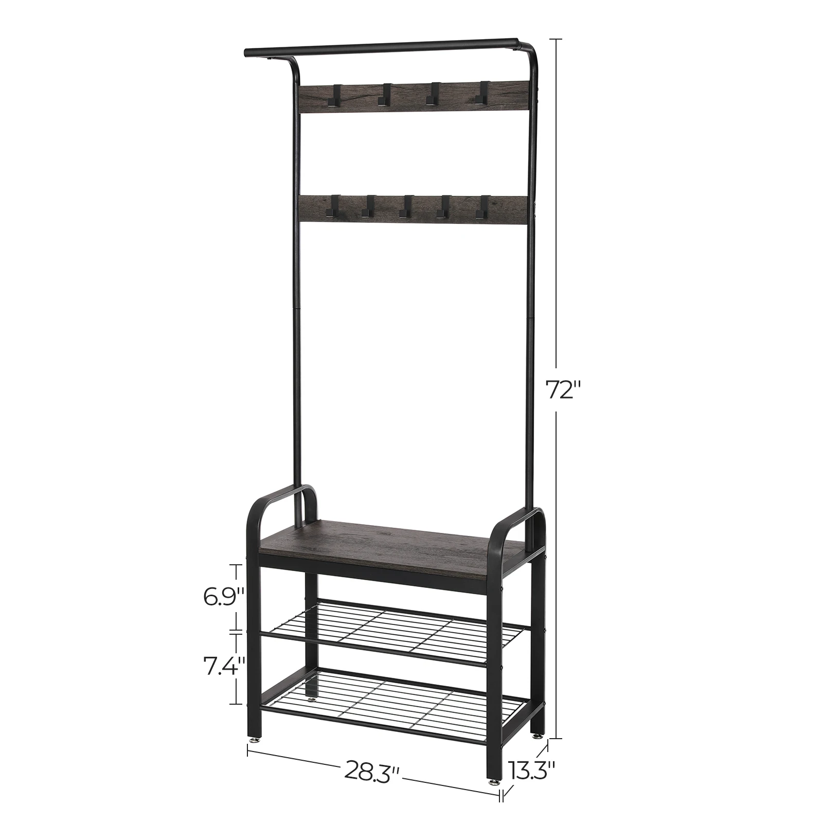 Hallway Entryway Industrial Hat Cloth Hanger Rustic Vintage Metal Wood Coat Rack Stand With Shoe Storage Bench