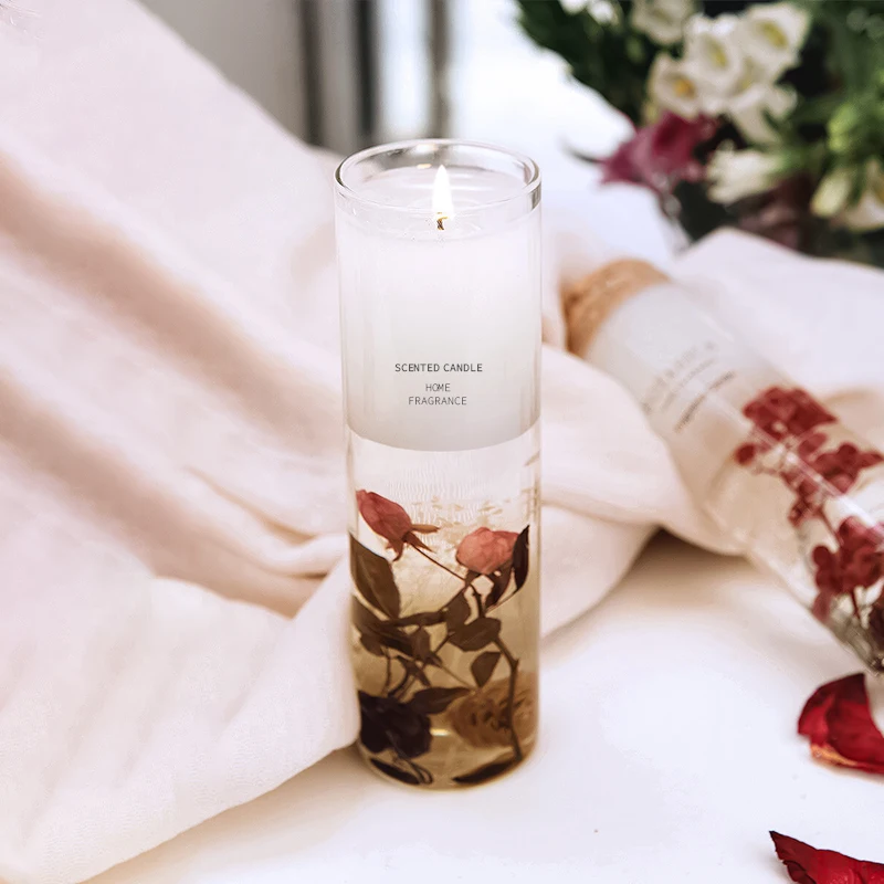 Оптовая продажа натуральные ароматические свечи ручной работы из пчелиного воска с пробковыми крышками в форме столба сушеные цветы для пасхальных подарков