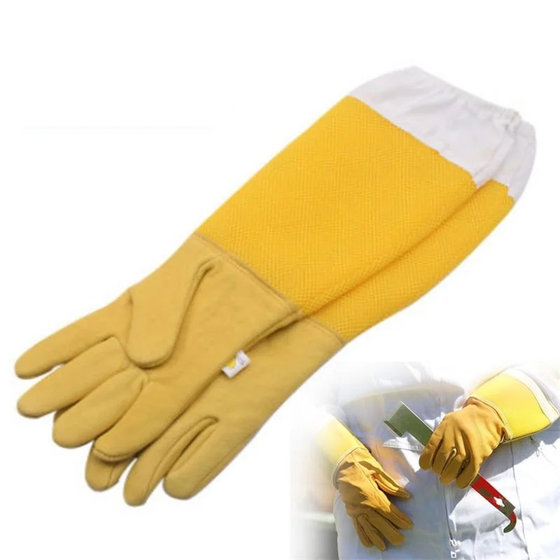 Beekeeping professional equipment leather gloves yellow bee keeper protective gloves