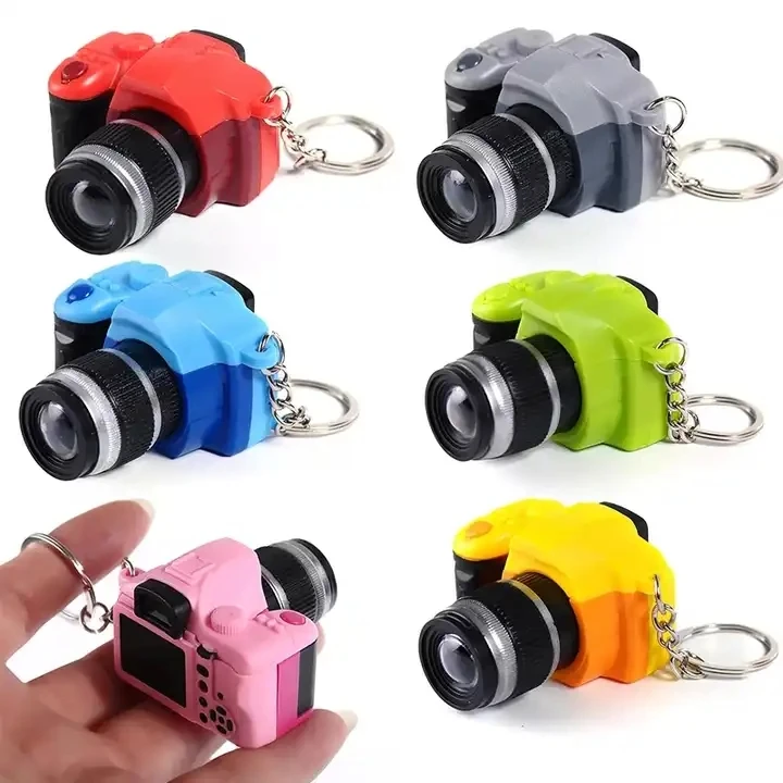 SLR Camera Keychain Car Key Ring LED Flashlight Colorful Kaca Key chain Mini Camera Keychain