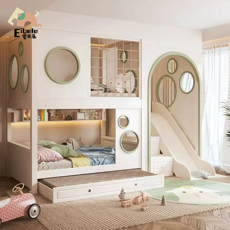 Bedroom Furniture Children Bed Wood Storage Bunk Beds With Stair Cabinet and Slide for Kids Solid Wood Bedroom Sets Loft Bed