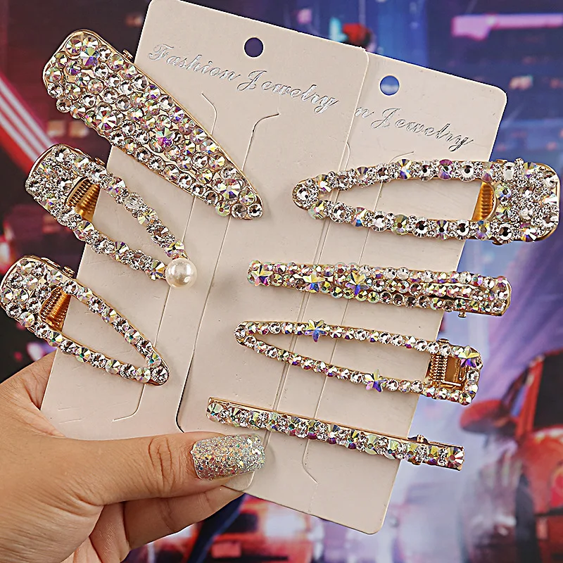Fashionable rhinestone hair clips geometry duck bill hairpin women hair accessories