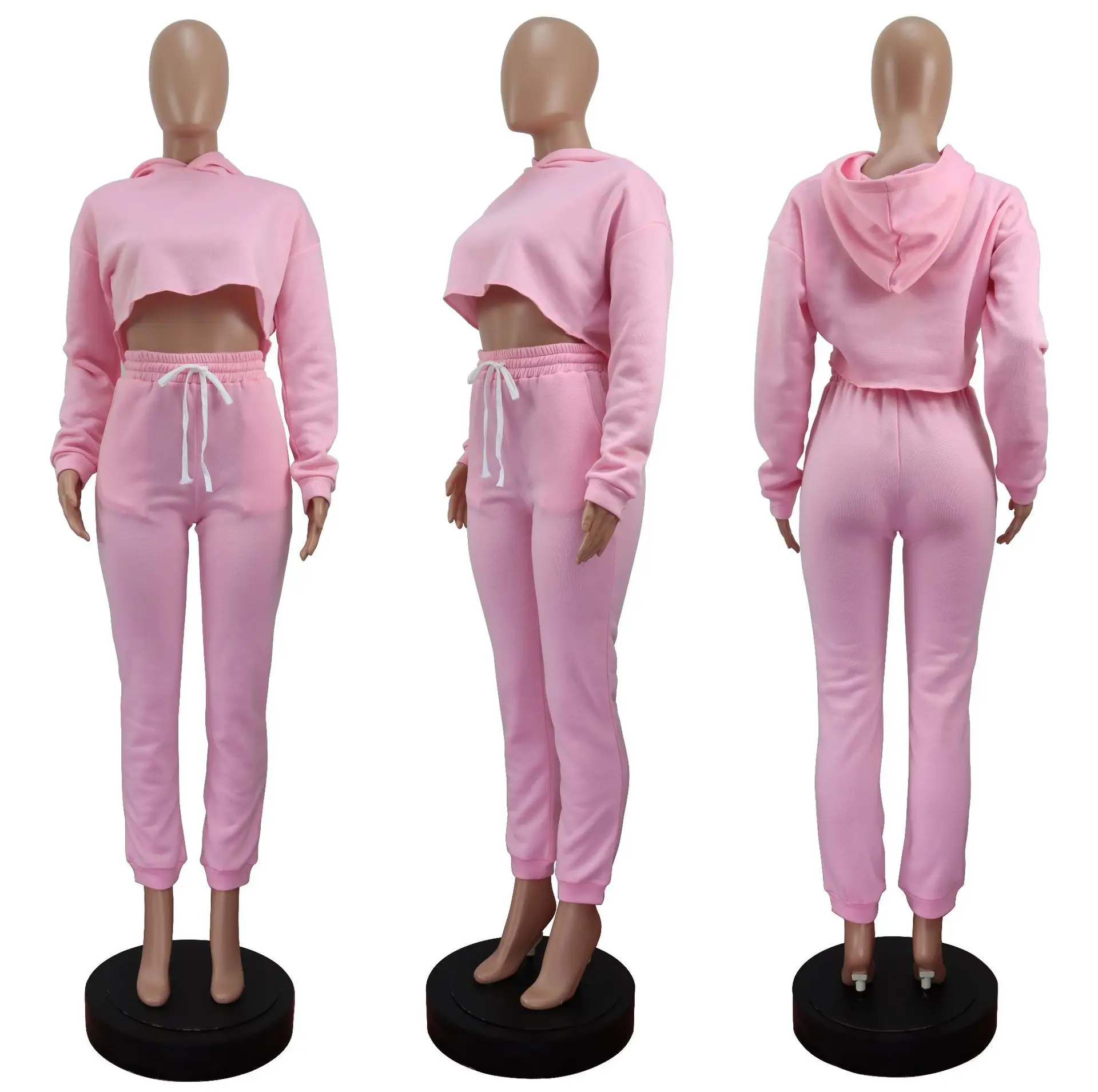 winter Fall Outfits For Women 2021 Long Sleeve High Neck Solid Color Hoodie Sweatshirt Tracksuit 2 Two Piece Pants Set