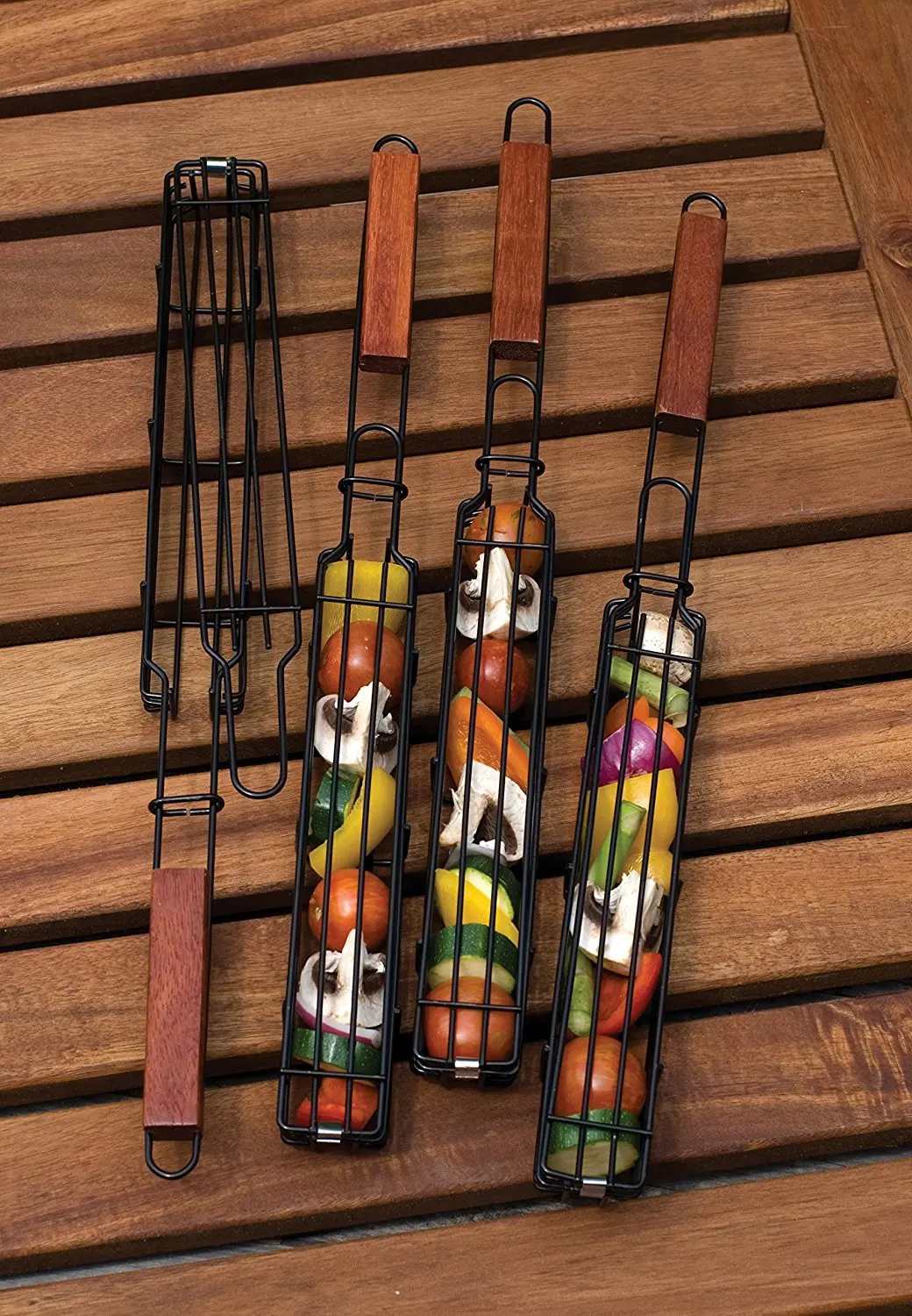 Wooden Handle Stainless Steel Meat and Vegetable Mesh Cleats Barbecue clip Household outdoor BBQ barbecue utensils