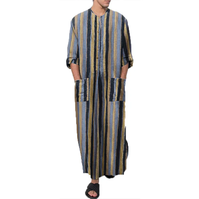 Men Muslim Clothing Pocket Full Sleeve Islamic Ethnic Clothes Tradition Outfit Male Religion Wear