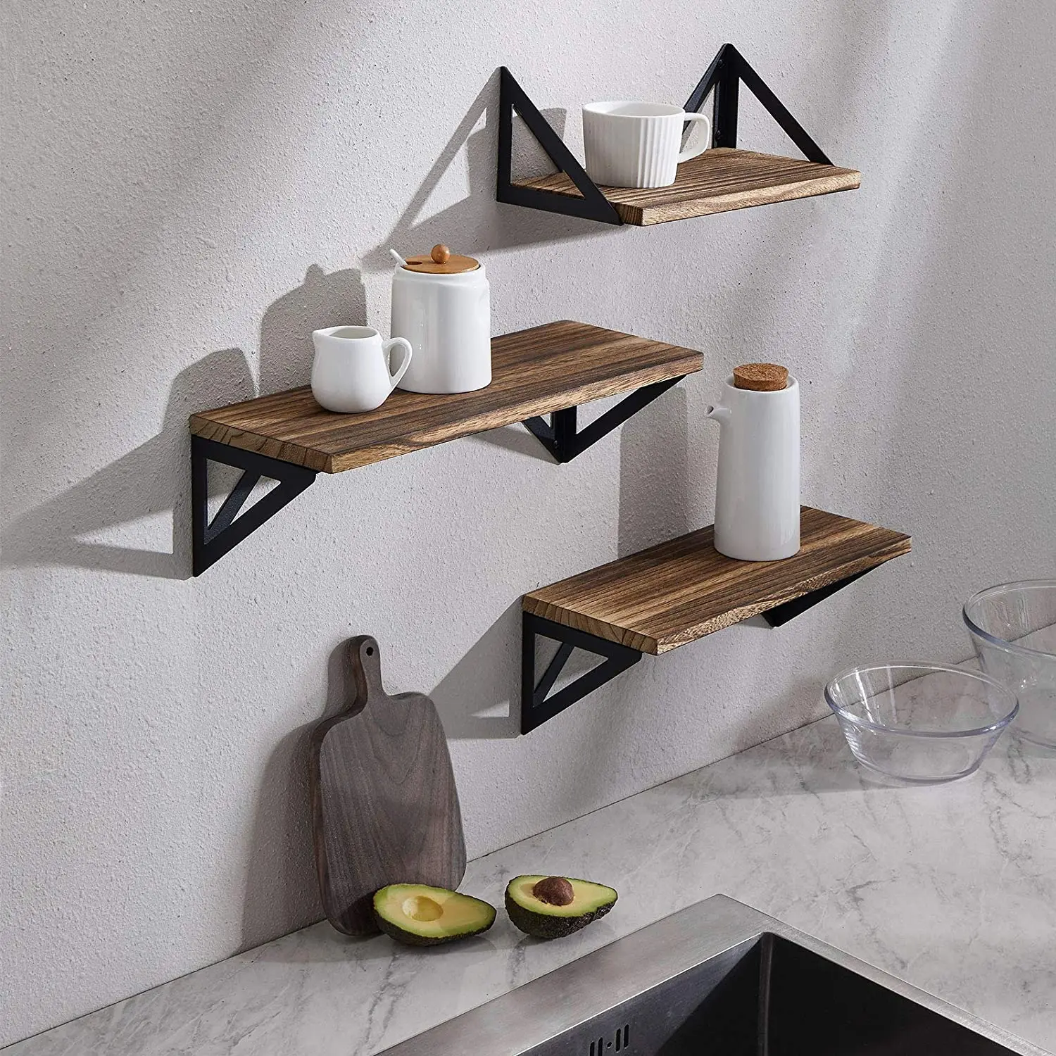 Floating Shelves Wall Mounted Rustic Wood Wall Shelves Set of 3 for Bedroom Bathroom Living Room