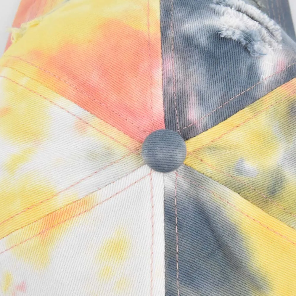 Hot Selling Cap Fashion Women Stylish Tie Dye Baseball Caps Worn-out Distressed Vintage Dad Hat With Custom Embroidered Logo