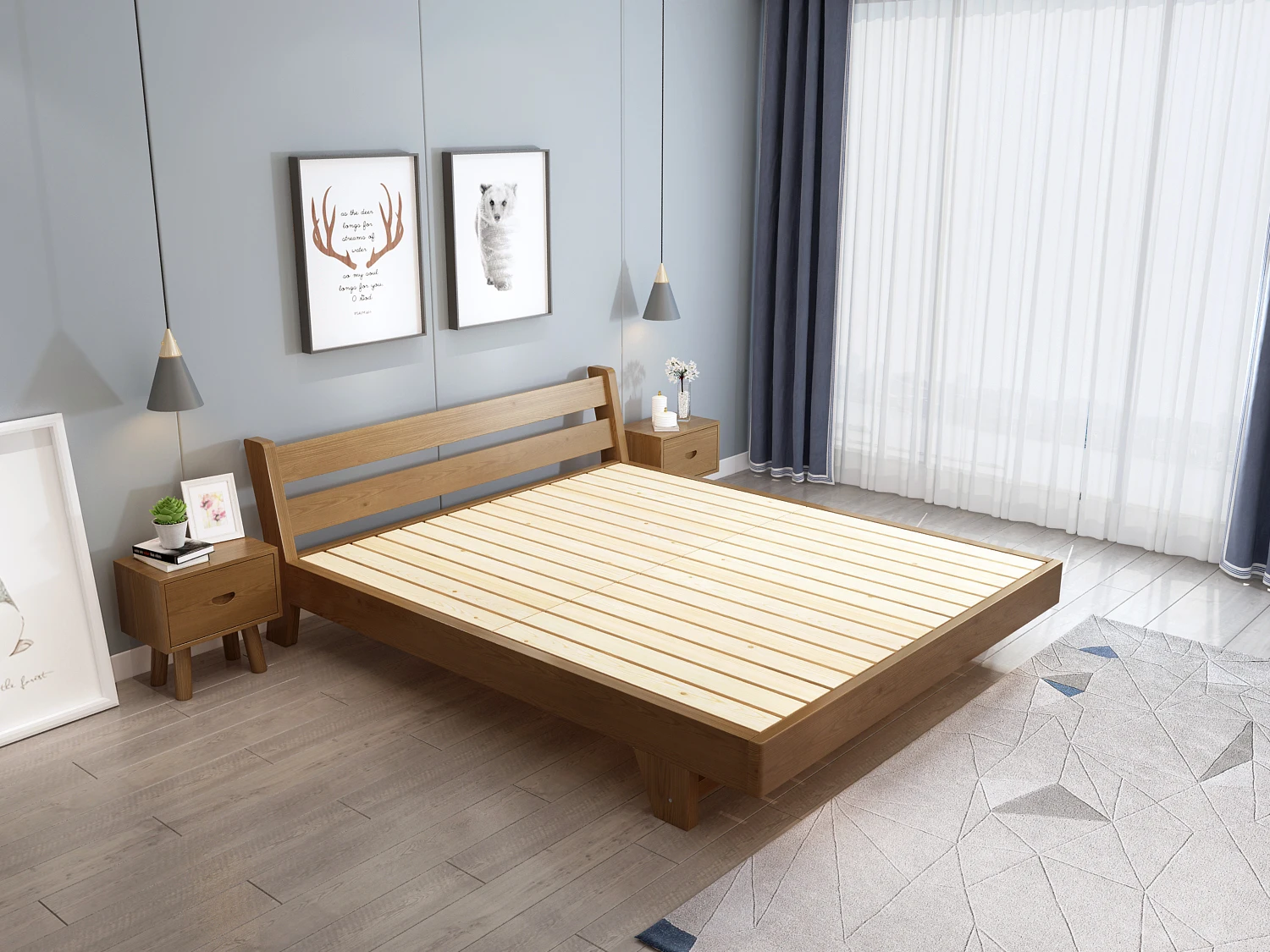 
Wholesale modern simple bed room furniture bedroom set bed frame solid wooden double bed 