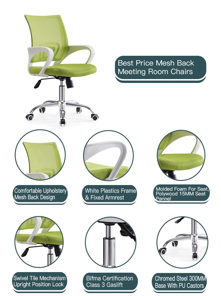 Modern official simple design mid back green mesh white plastic office chair with wheels
