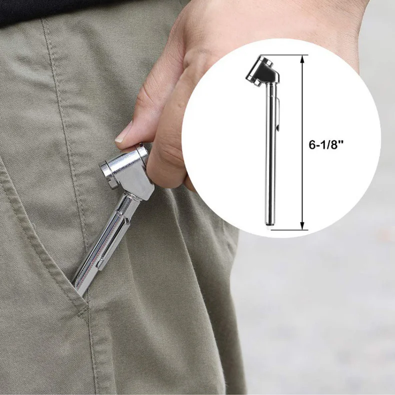 CLAUTOOL Portable 10-120PSI Silver Dual Head Stainless Pencil Type Dual Foot Tire Pressure Gauges For Truck Car RV