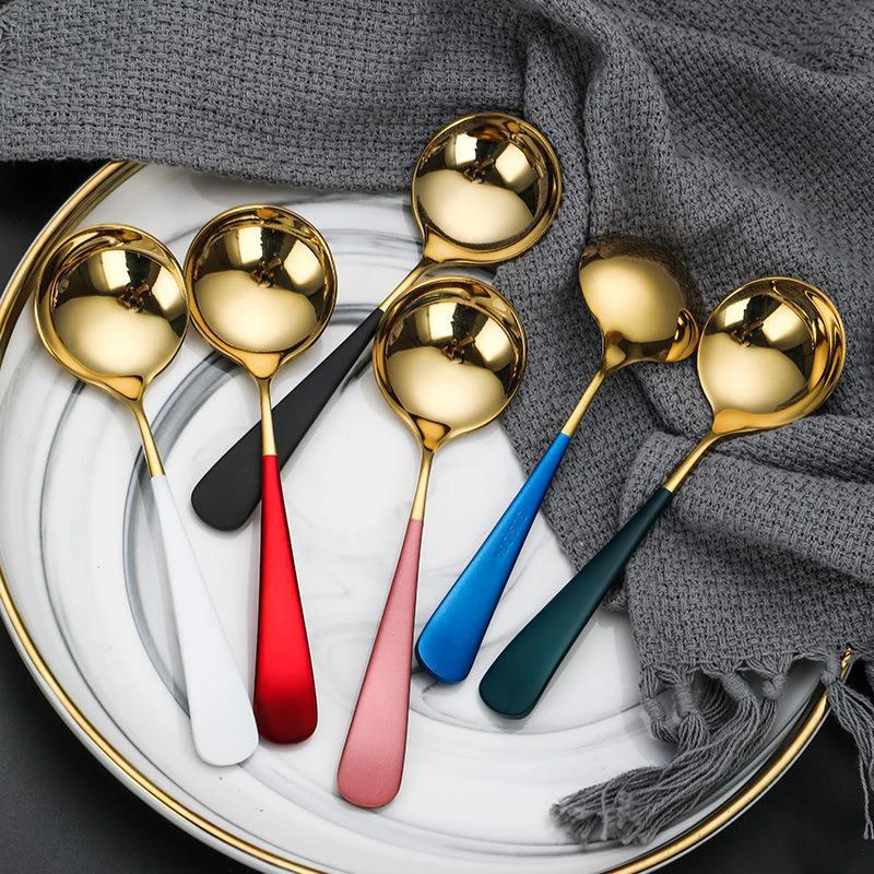 New Product Colorful Handle Round Titanium Coffee Cupping Spoon Stainless Steel Korean Spoon