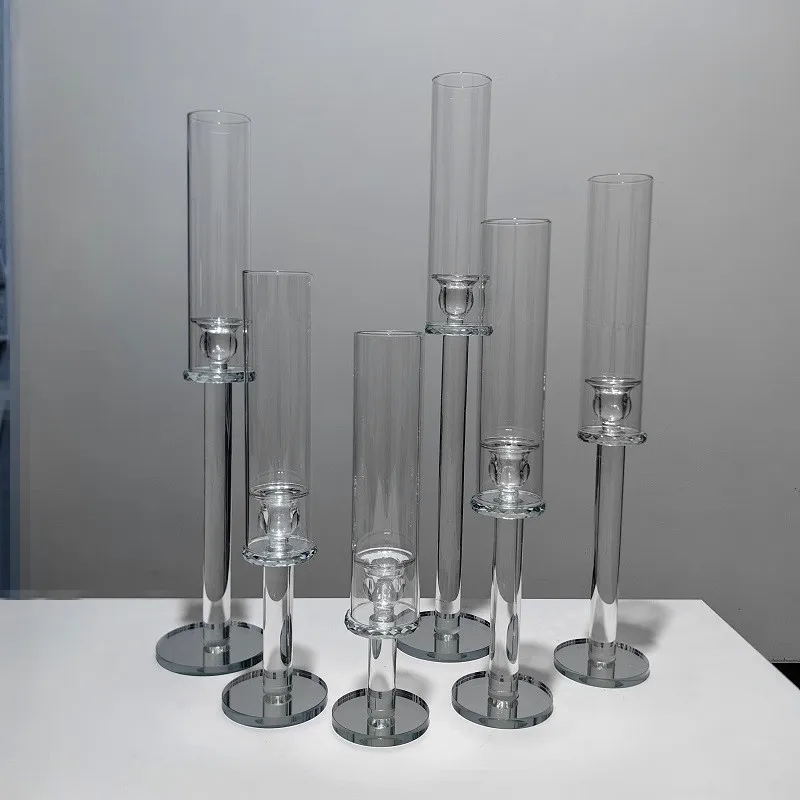 Single-head Straight-rod Glass Crystal Candle Holder Set NordicTea Light Pillar Vintage Candle Holder Wedding Events Decorative