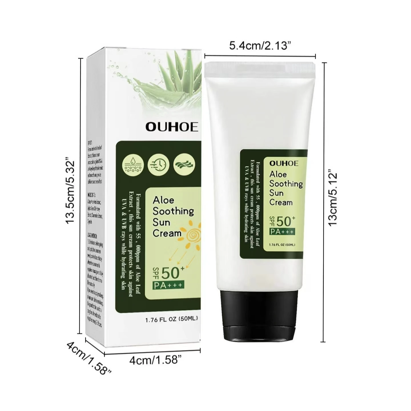 Organic Moisturizing Refreshing Non-greasy Soothing Uv-blocking SPF 50 Aloe Vera Protection Sun Screen Cream 100% Natural Normal