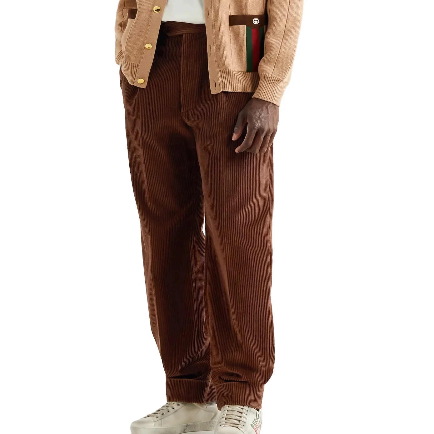 Custom streetwear loose pleated cotton corduroy track sweat trousers pants for men