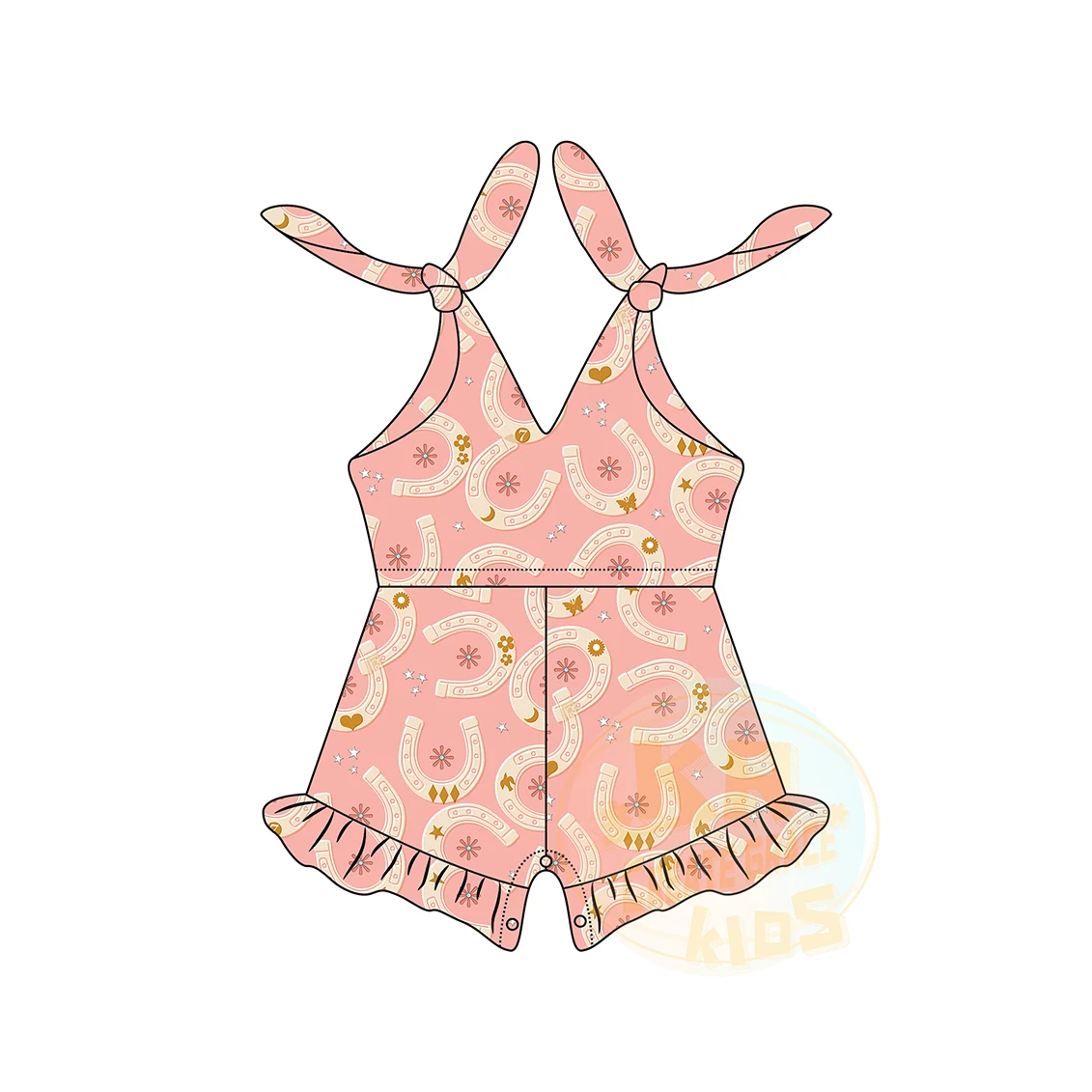 Vintage Fashion Kids Toddler Clothing Sleeveless Lace Up Tie Strap Print Geometric Cactus Cow Summer Baby Girls Romper Jumpsuit